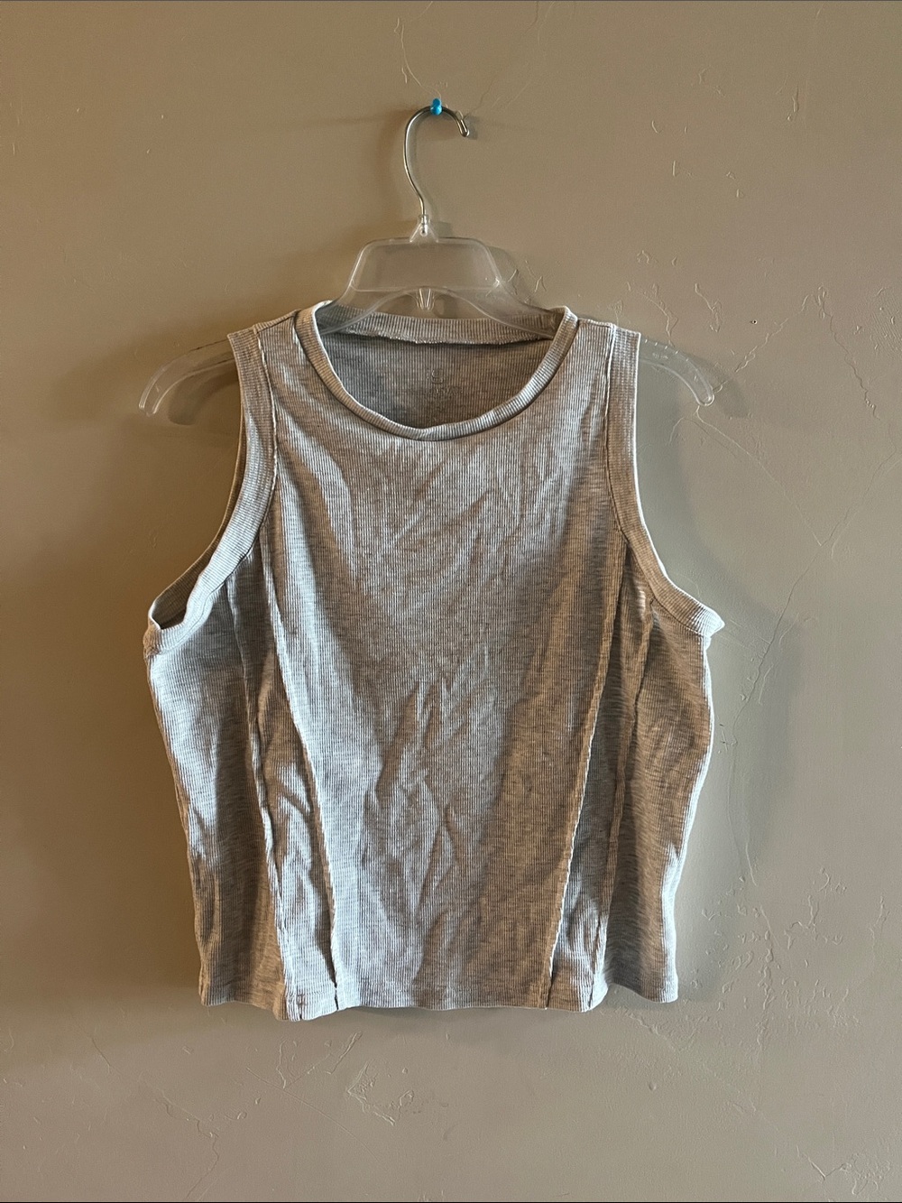 Women's Light Gray Ribbed Tank Top - Casual Scoop Neck